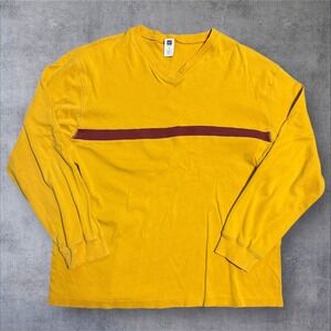 Gap Men's Sweater‎ Size X Large V Neck Knit Yellow Striped Pullover Stretch